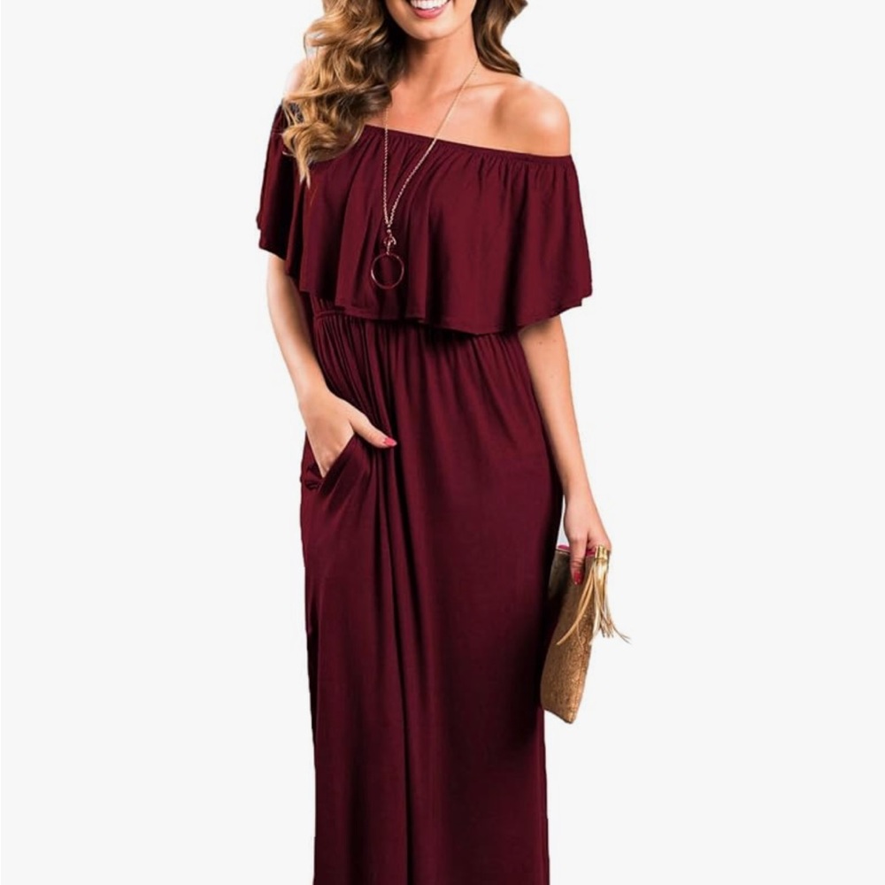 Off The Shoulder Ruffle Maxi Party Dress, L